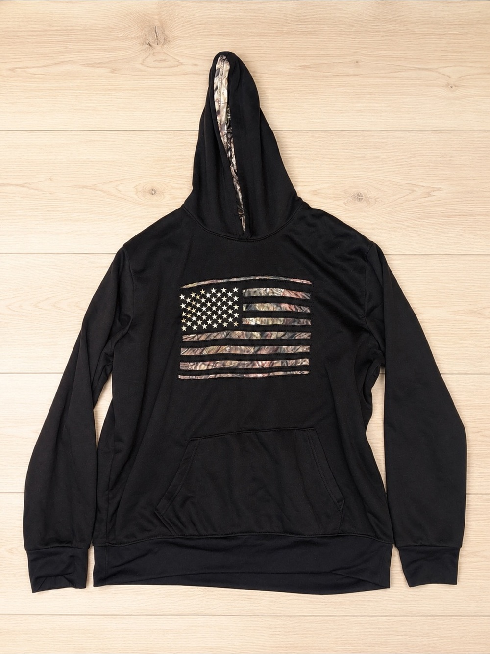 Mossy Oak Black Camo American Flag Performance Hoodie XL